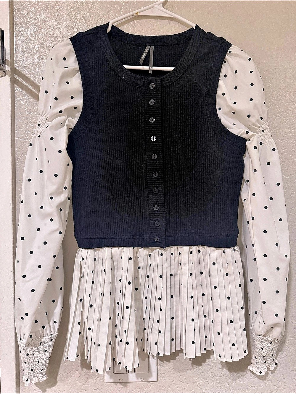 Anthropologie layered twofer Polka Dot Mini Blouse Size Small Like New
